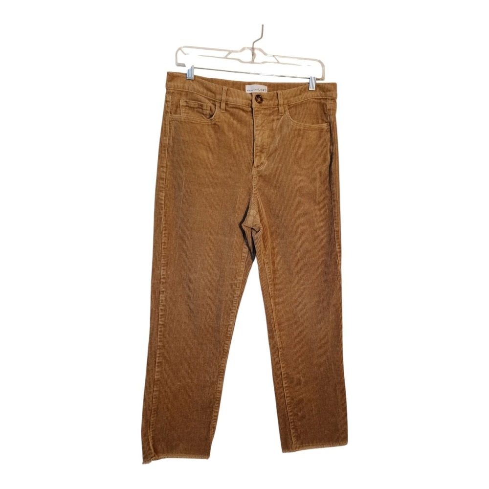 LOFT Women's 8 Tan Soft Corduroy Stretch Fabric High Rise Cropped Raw Hem Pants